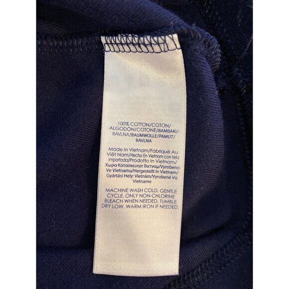 Chaps Blouse Size Large(measures  Med) Top Boat Neck Navy White Lacing on Cuffs - Picture 8 of 10